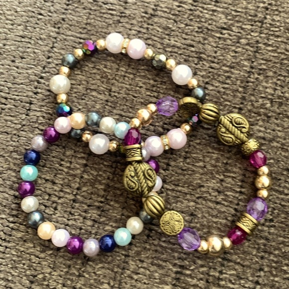 Homemade Stretch Beaded Bracelets, 7” Colorful beads, Set of 3 New Bracelets - Picture 1 of 6